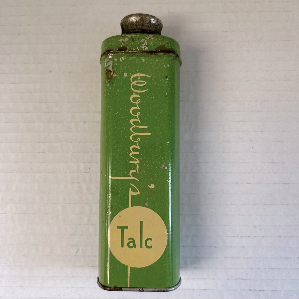 Vintage 1950s Woodbury's Talc Tin w/ Original Contents - Green Bathroom Decor